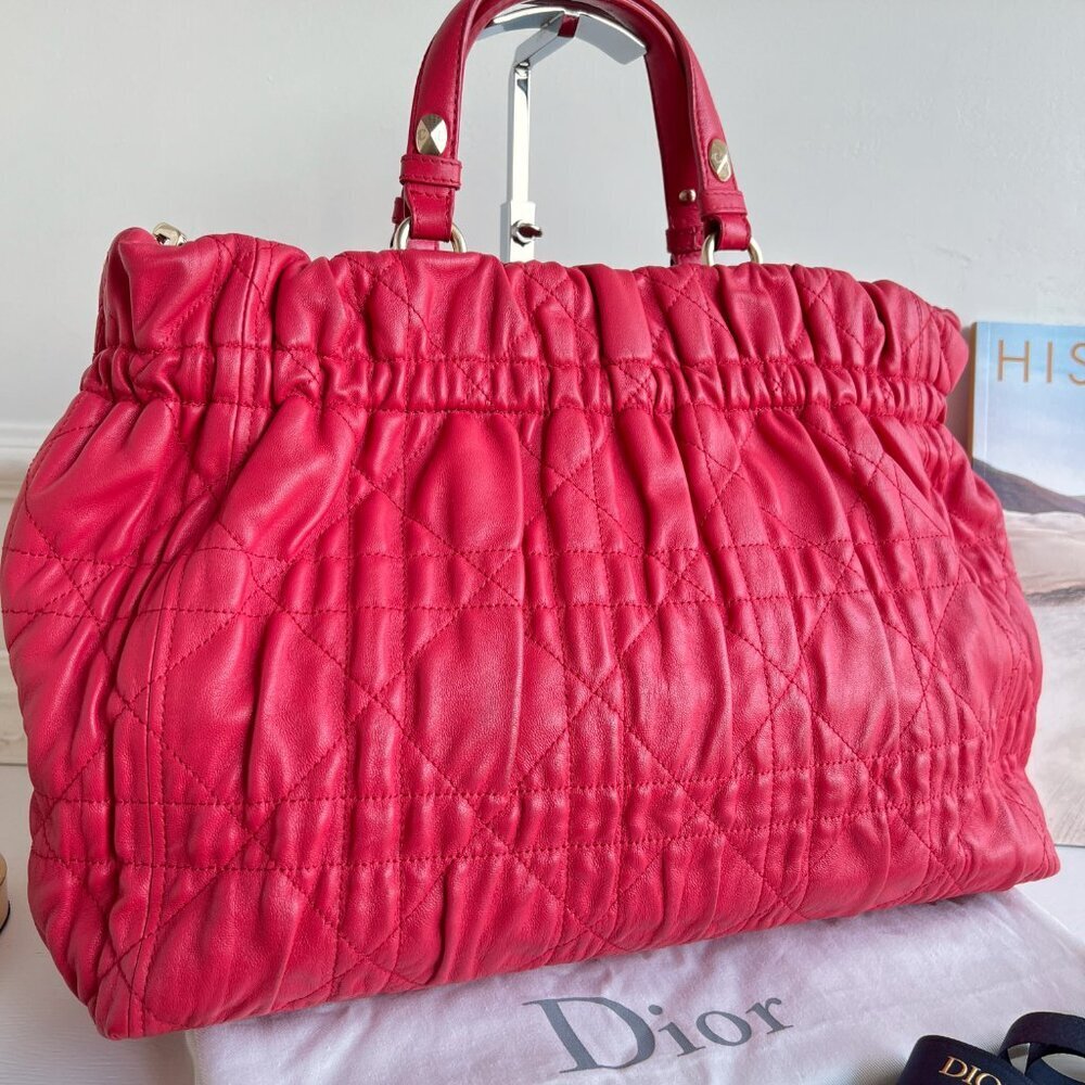 Authentic Christian Dior Red Delices Gaufre Cannage Soft Leather Quilted Bag - Picture 4 of 16